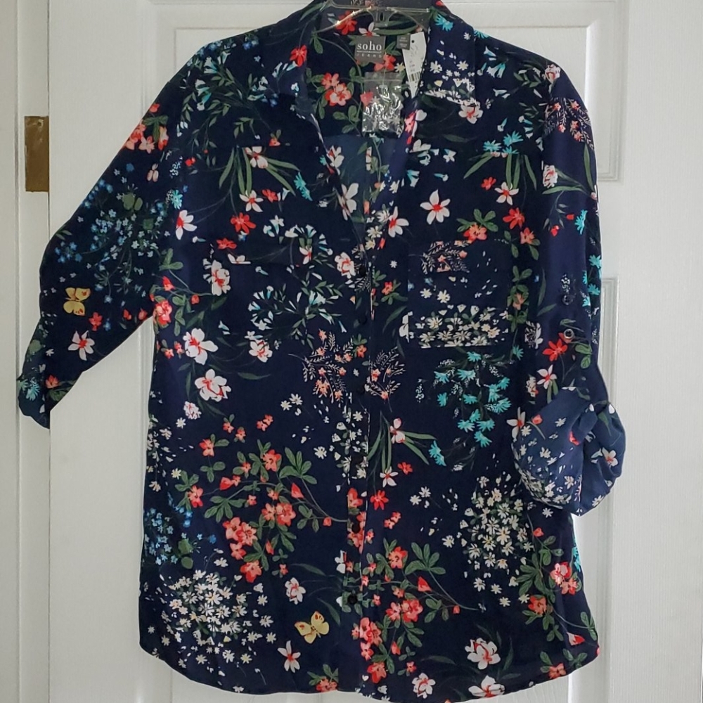 NY&Co Floral Convertible Sleeve Blouse, XXL